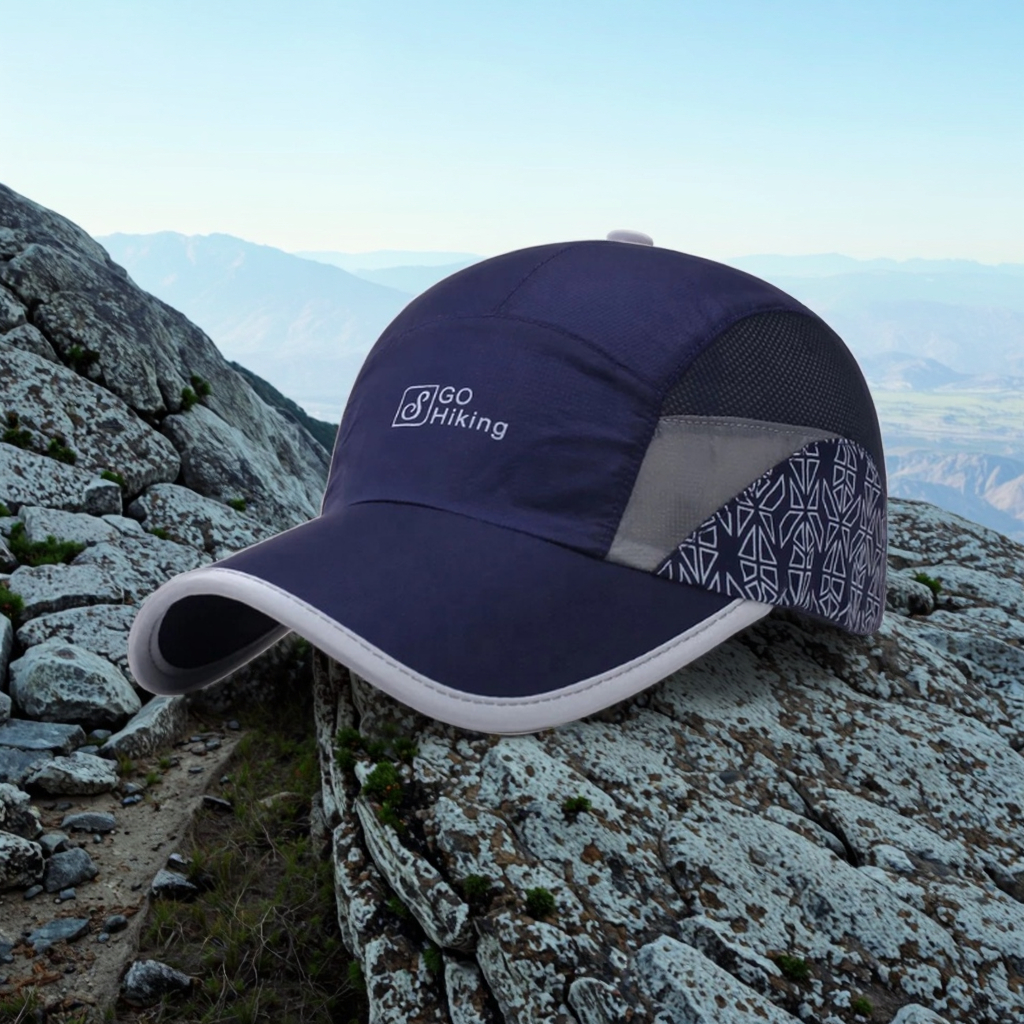 Custom 6-Panel Outdoor Polyester Baseball Cap Dry Running Hat with Curved Brim Sublimated Letter Pattern Oxford Puff Printing