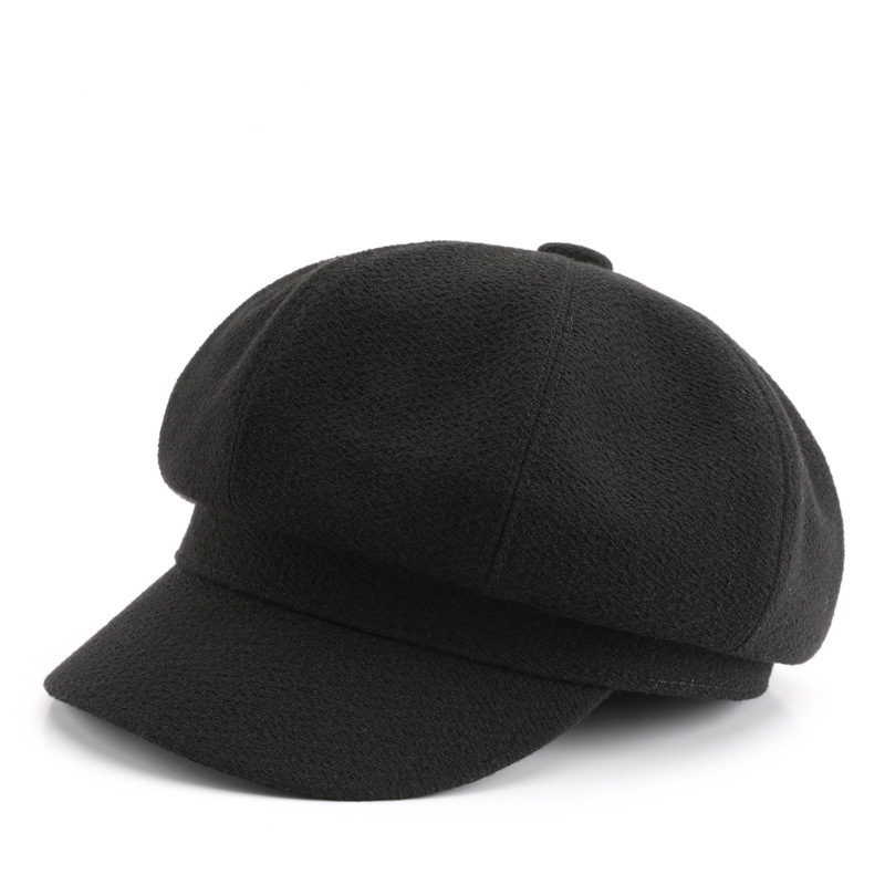 Customized Winter Warm Wool Felt Beret Hat for Women Solid Color Vintage Octagonal Plush Cap for Daily Party Casual Travel