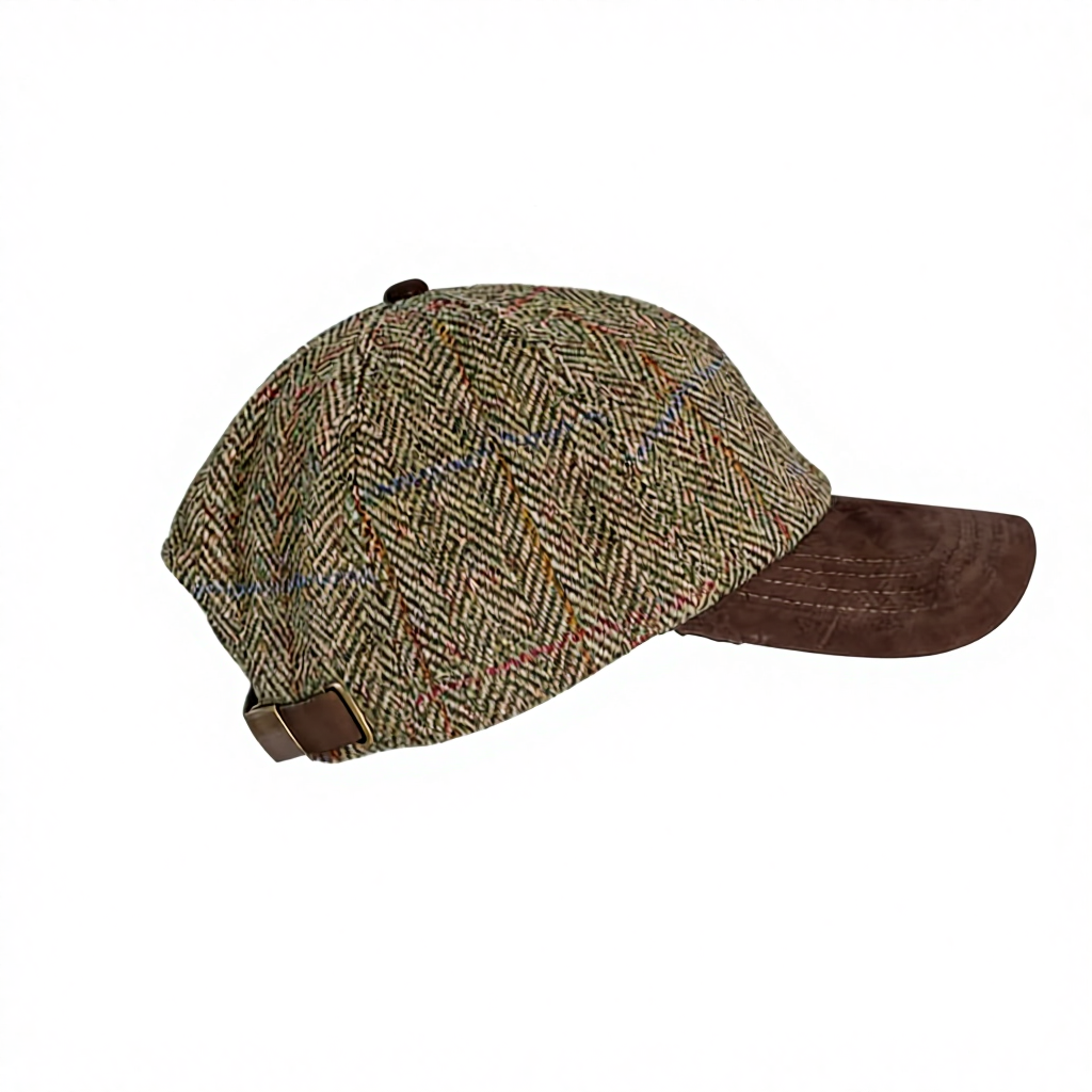 Herringbone Wool Blend Baseball Cap - Suede Brim Vintage Casual Winter Warm Hat for Men & Women
