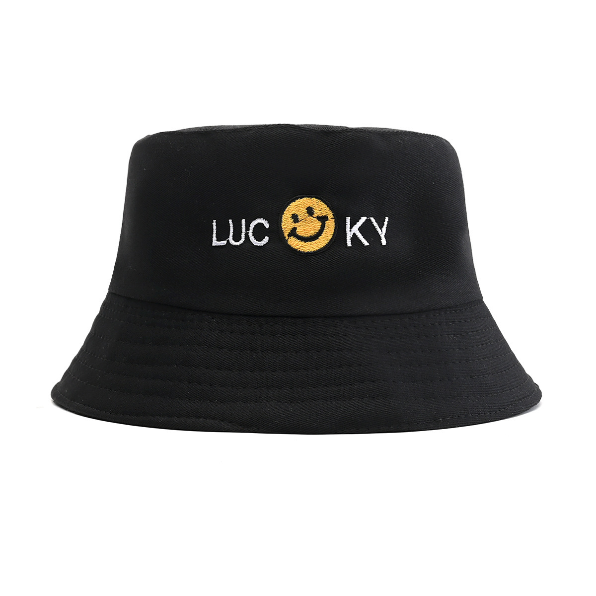 Spring Summer Double Sided Fisherman Cap Women's Men's Cartoon Embroidered Happy Face Sun Protection 100% Polyester Hat for