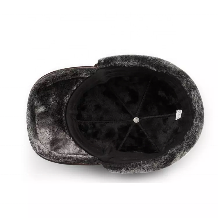 High Quality PU Leather Baseball Cap Winter Warm with Curved Brim and Faux Fur Lining