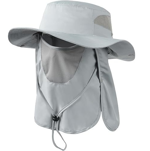 Custom Denim Bucket Hat Detachable Mask Neck Face Cover Flap Boonie Cap Breathable Fishing Hat Printed Character for Summer