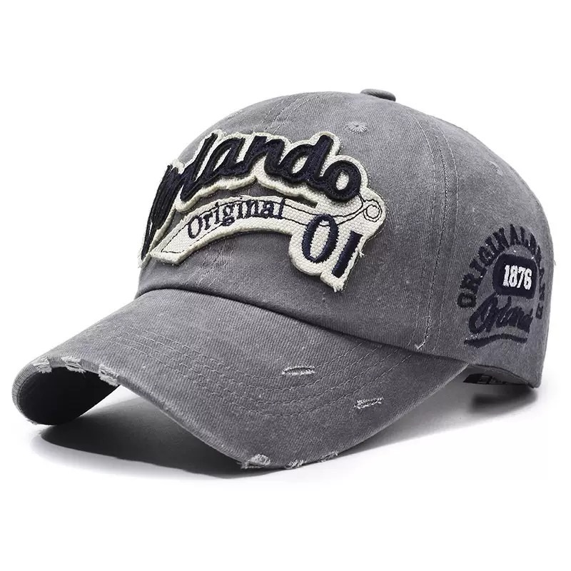 Vintage 6-Piece Baseball Cap Patch with Distressed Effect Hand Embroidered Tear-Shaped Holes Letter Pattern