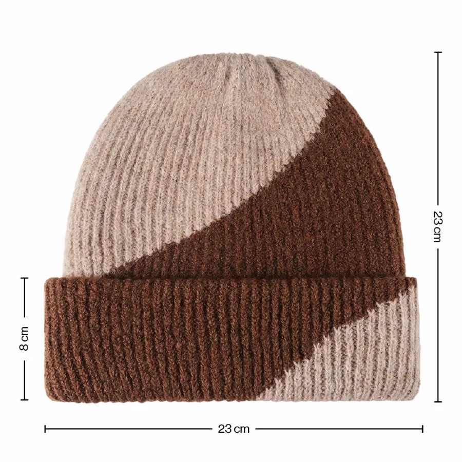 Custom Embossed logo Warm Wool Cuffed Skull Cap Beanie Thick Knit Leather Patch Beanies Hat