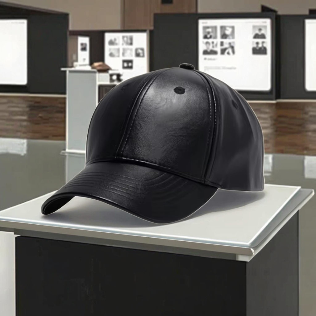 Black Custom PU Leather Baseball Cap Adjustable Stylish Hat for Men Women Fashionable Outdoor Use