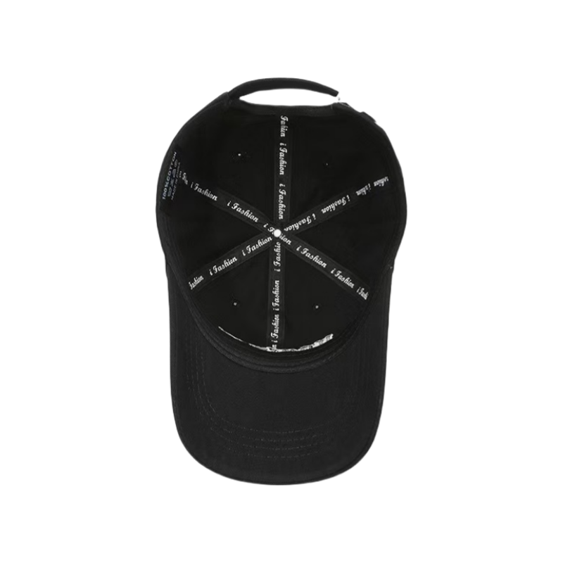 Custom 6 Panel Black Baseball Cap Sporty Style with 3D Embroidered Letter Pattern OEM Fabric Common Feature