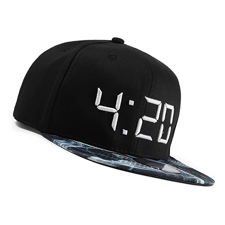 Custom Logo Fashion Character Black 6 Panel 3D Embroidery Flat Brim Sport Hip Hop Hats Snapback Fitted Cap Gorras