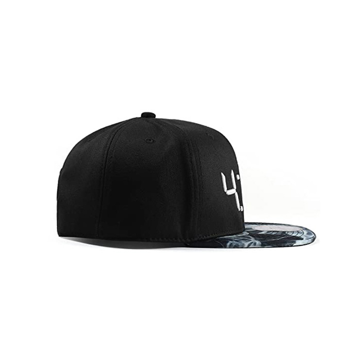 Custom Logo Fashion Character Black 6 Panel 3D Embroidery Flat Brim Sport Hip Hop Hats Snapback Fitted Cap Gorras