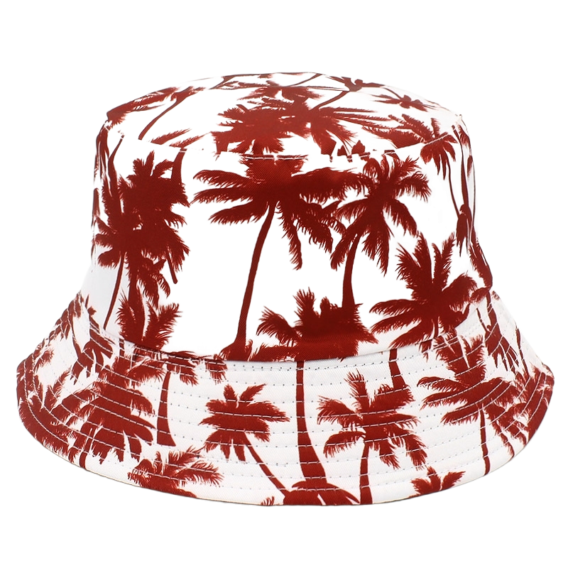 Wholesale Custom Designer Logo Sublimation Printing Wide Brim Bucket Hats for Adults with Leaf Pattern