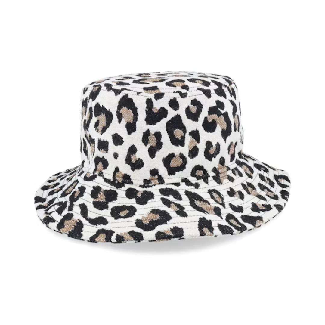 Sporty Fisherman's Hat Leopard and Fruit Letter Pattern Embroidered with Puff Printed Common Fabric Technique