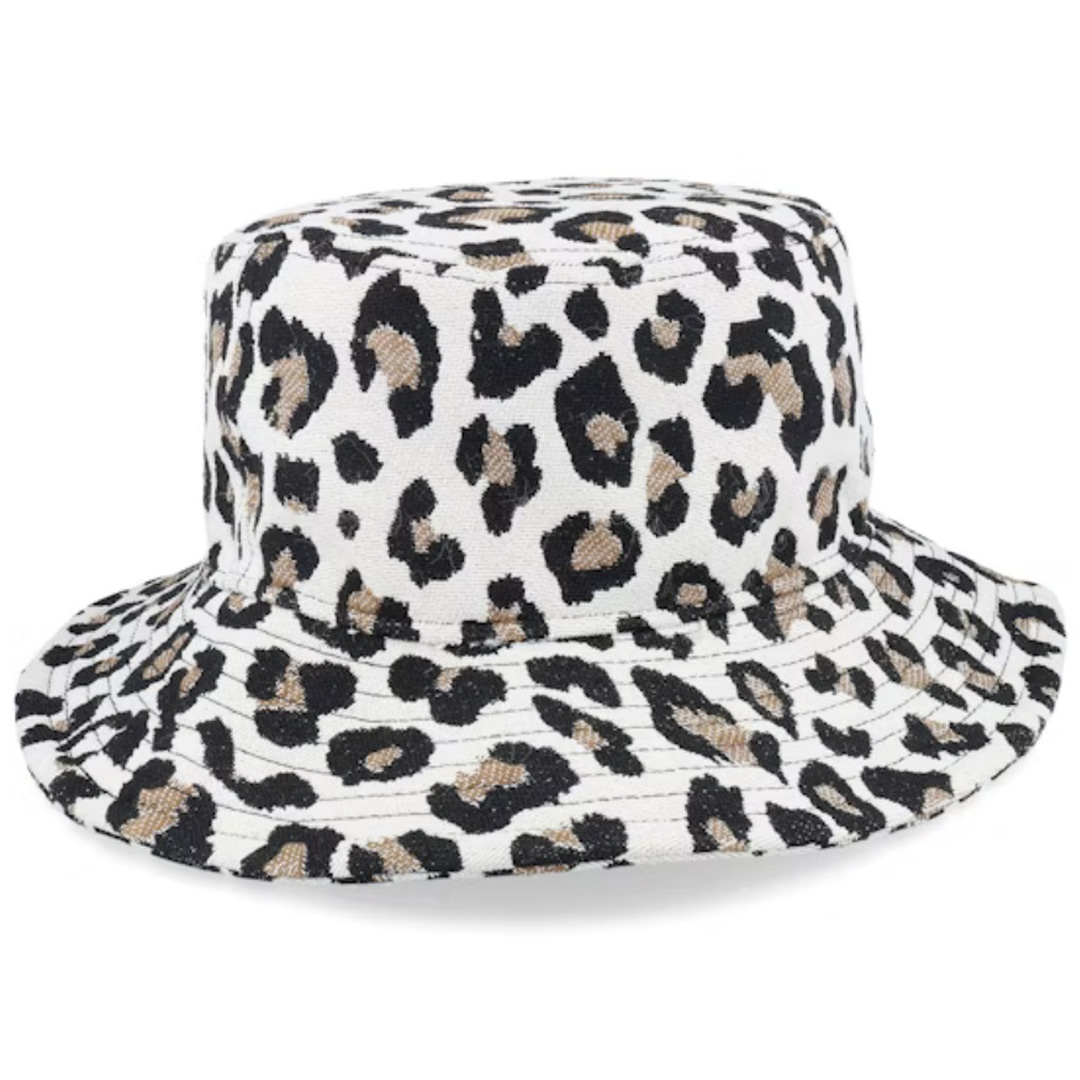 Sporty Fisherman's Hat Leopard and Fruit Letter Pattern Embroidered with Puff Printed Common Fabric Technique