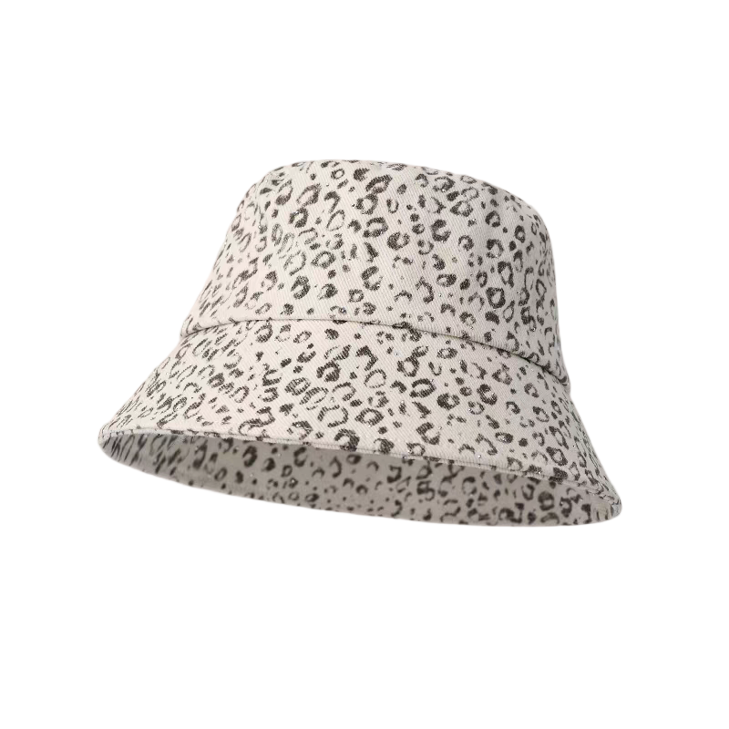 Vintage Leopard Print Digital Rhinestone Decor Bucket Hat Unisex Versatile Lightweight Shiny Sun Outdoor Travel Daily