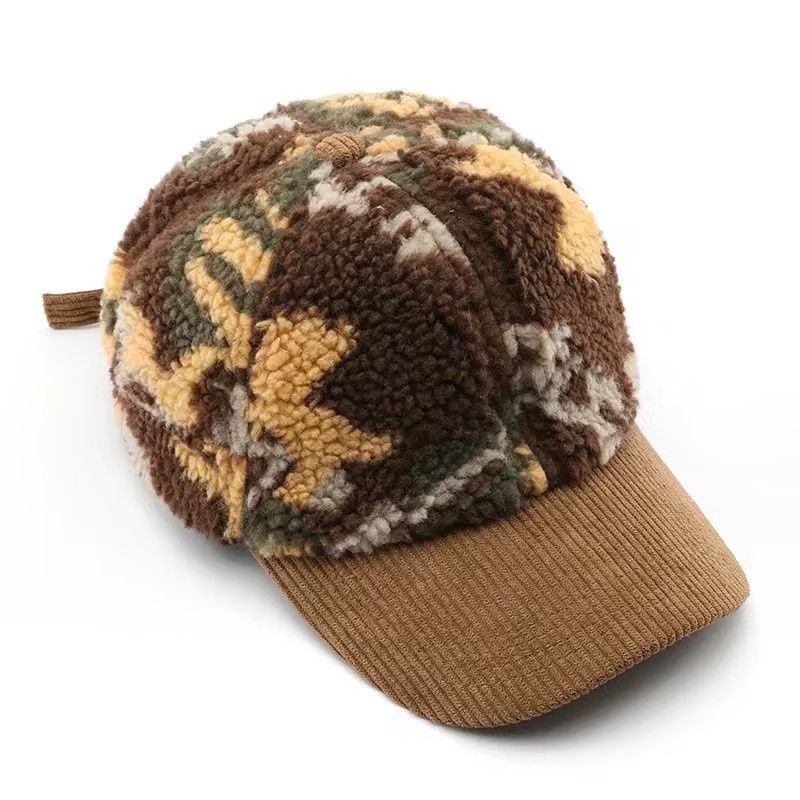 2025 New Fashion High Quality Camouflage 6-Panel Fleece-Lined Corduroy Hand Embroidery Common Warm Winter Baseball Cap