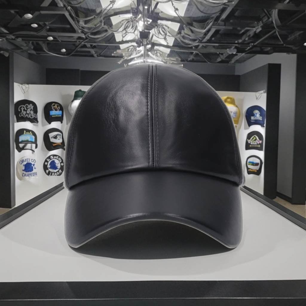 Custom Fashionable 6-Panel Genuine Brown Leather Baseball Cap for Men High Quality Oxford Fabric Puff Printing Common Features