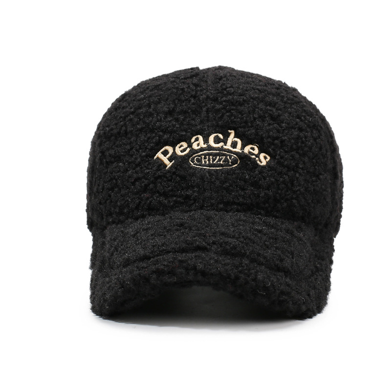 Women's Sherpa Fleece 6-Panel Adjustable Baseball Cap Embroidered Letter Design Winter Outdoor Fashion Hat for Casual Travel Use