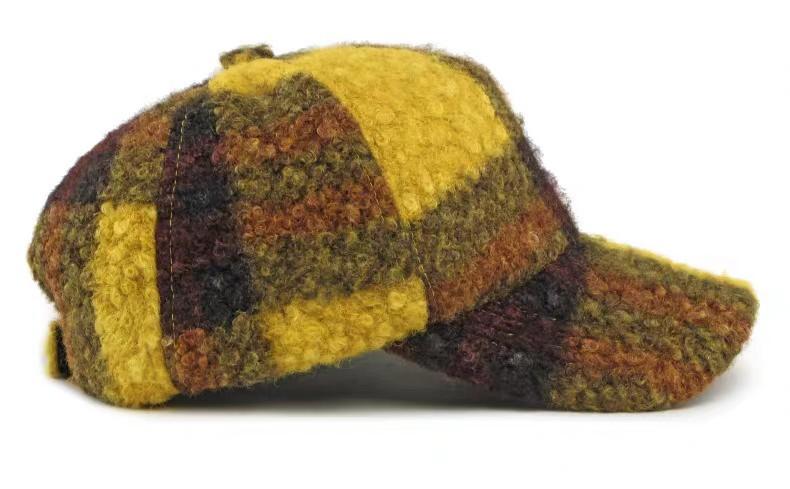 Autumn Winter New Retro Variegated Fleece Plaid Baseball Cap Unisex Casual Warm Distressed Soft Top Adjustable Puff Image Hat