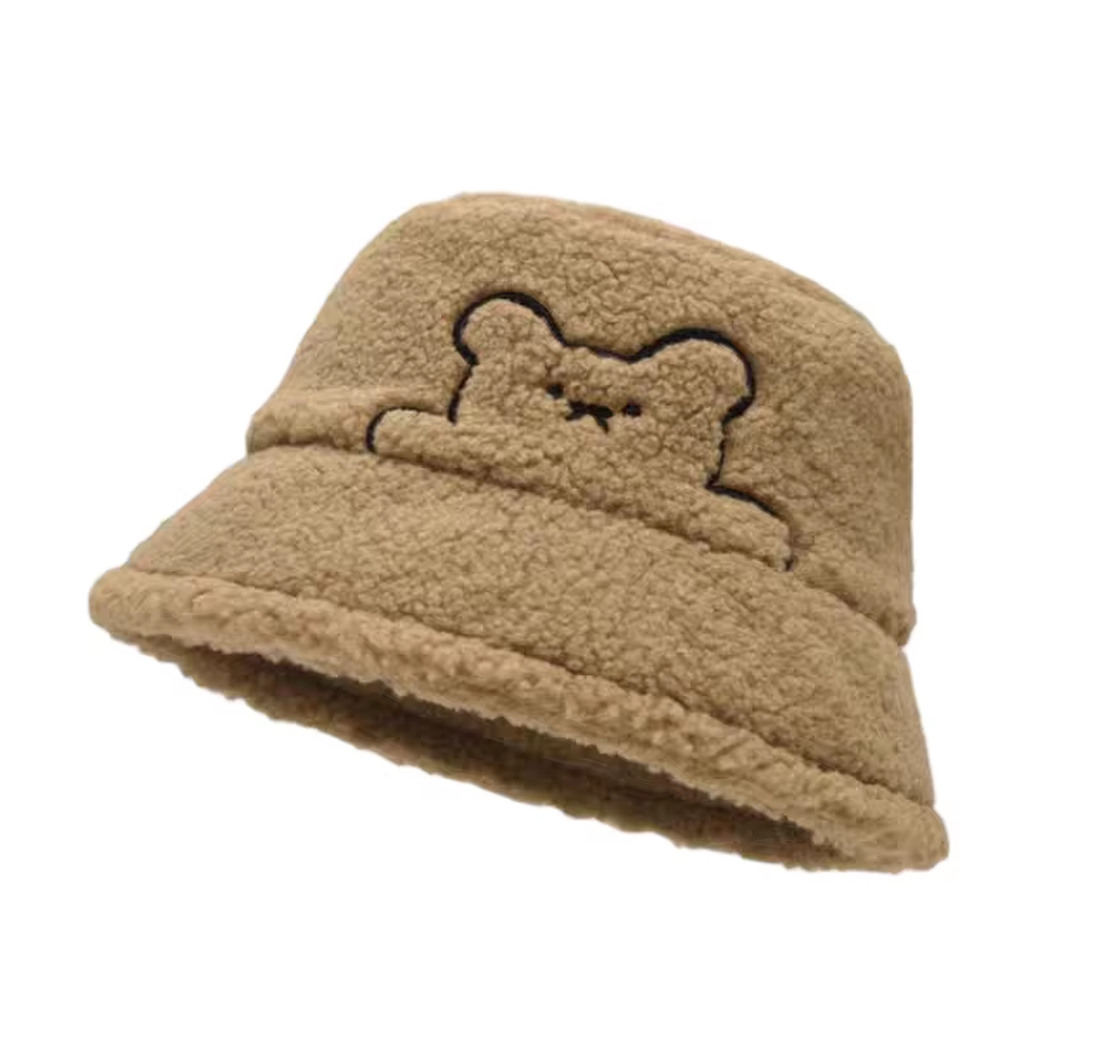 Autumn Winter Terry Fleece Teddy Bear Embroidery Bucket Hat Cute Casual Unisex Warm Outdoor Travel Hat
