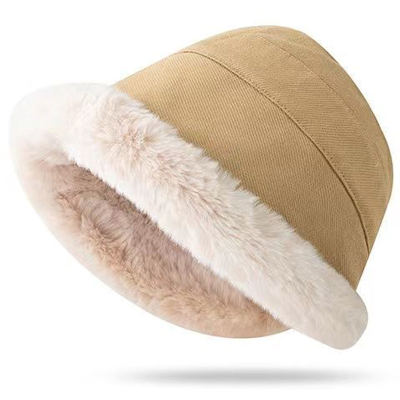 Custom Fashion Winter Plush Thickening Wool Warm Ear Protection Fisherman Bucket Hat for Women