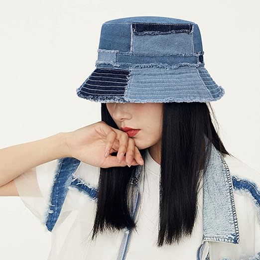 Custom Lightweight Denim Bucket Sun Cap Packable Casual Outdoor Summer Beach Travel Wide Brim Striped Camouflage Daily