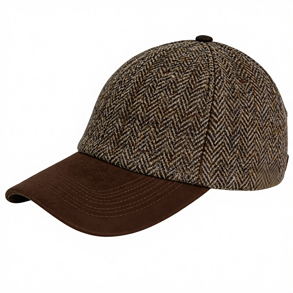 Herringbone Wool Blend Baseball Cap - Suede Brim Vintage Casual Winter Warm Hat for Men & Women