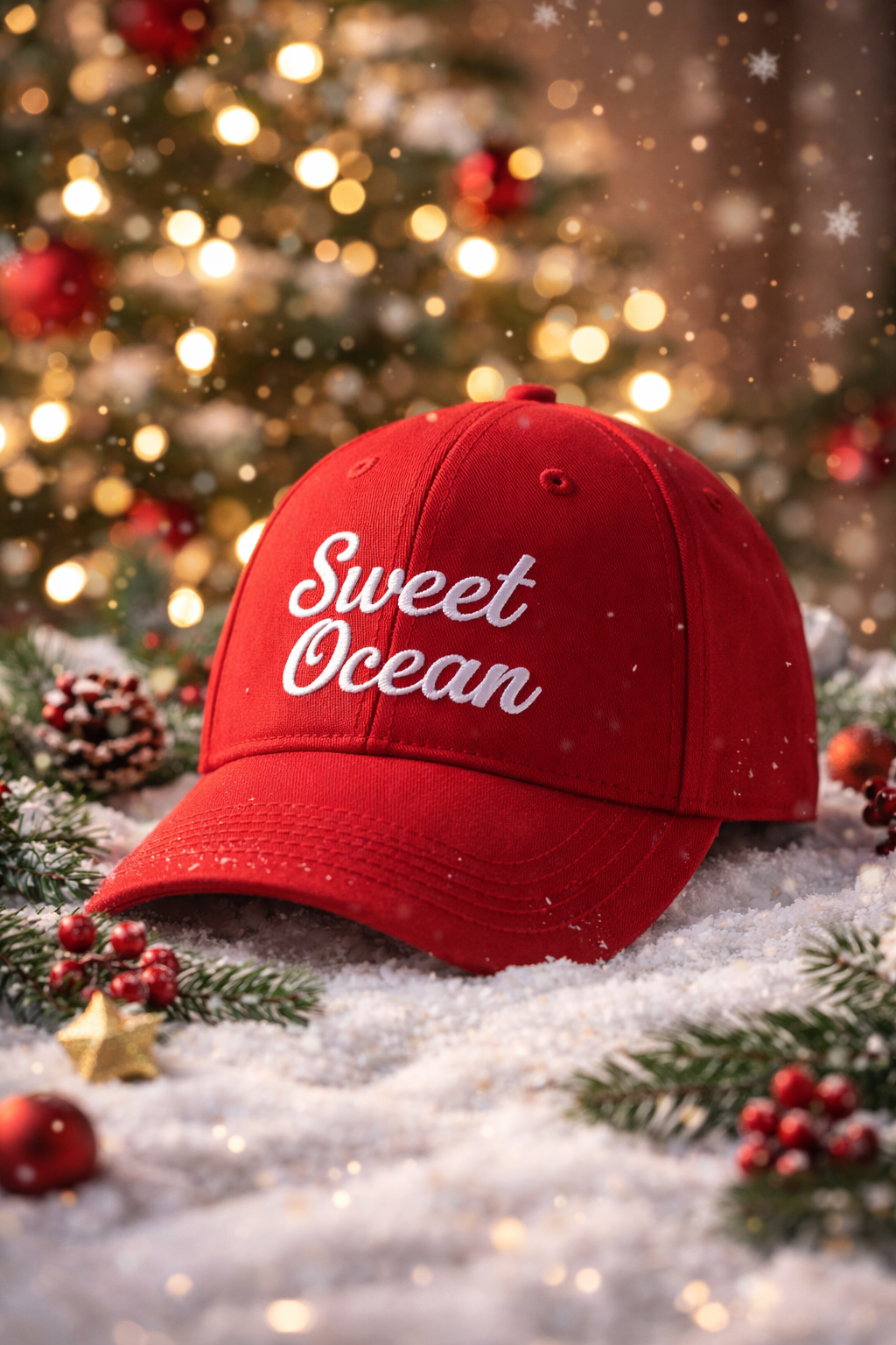 Custom Christmas Wool Baseball Cap with Sweet Ocean Embroidery - Festive Holiday Hat