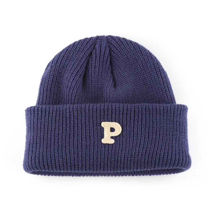 High Quality Custom Winter Warm Knit Skull Cap with P Embroidery Logo Solid Color Beanie Hats for Women-for Travel & Beach