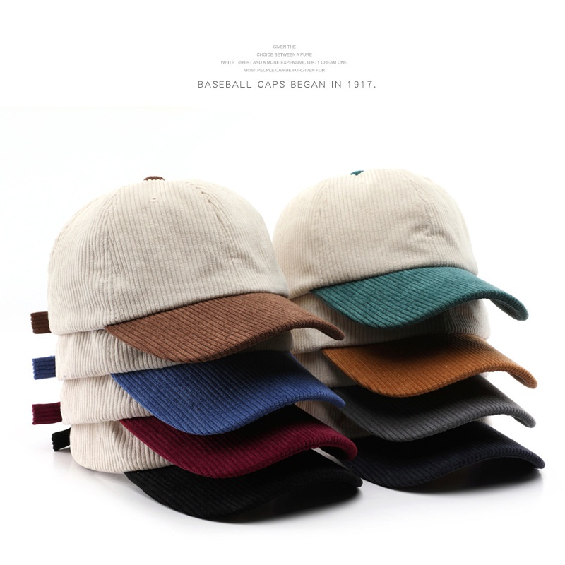 Customized 6-Panel Curved Baseball Cap Retro Double Tone Color Corduroy Outdoor Sunshade Blank Version Available