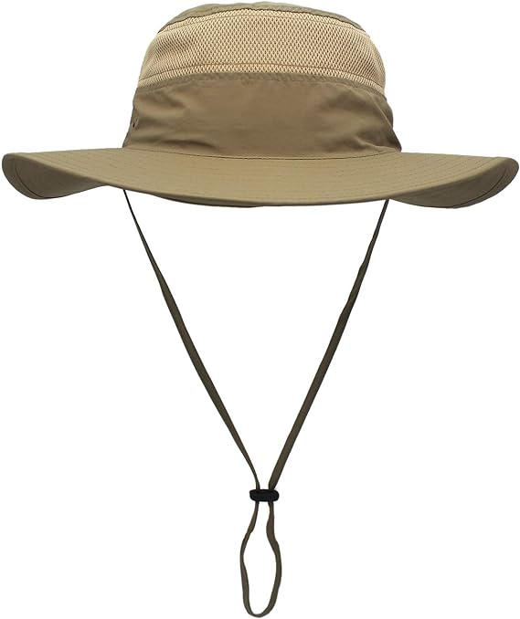 Custom Adjustable Mens Sun protection Fisherman Hat Wide Brim Breathable Mesh Bucket Hat With Windproof Rope