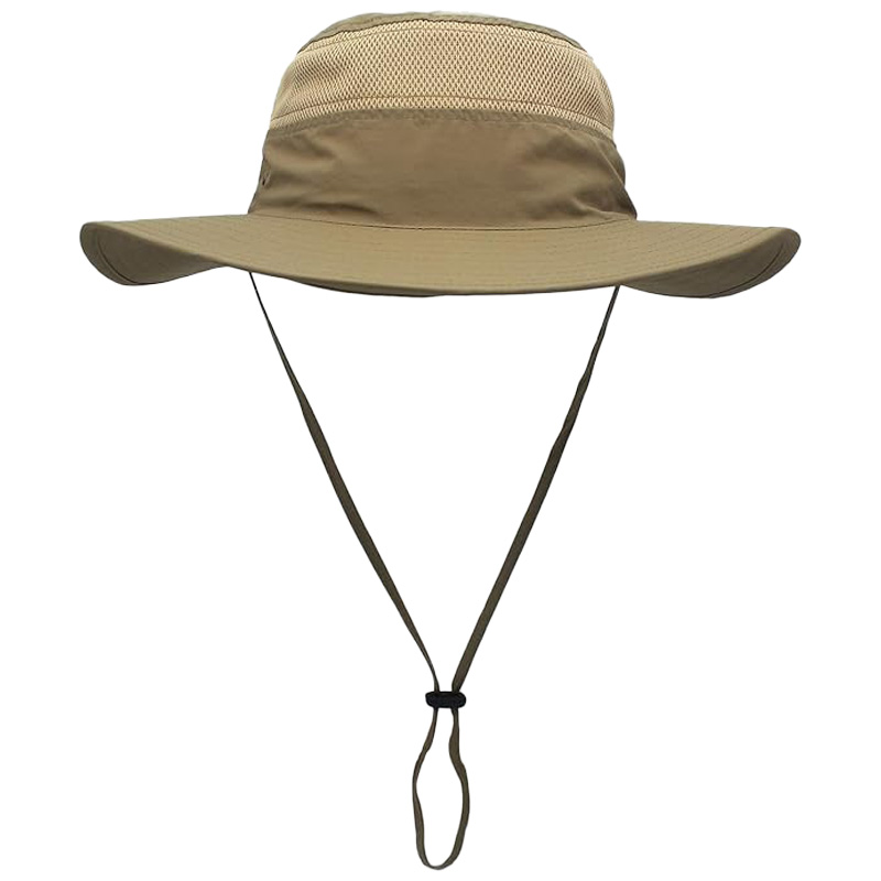 Custom Adjustable Mens Sun protection Fisherman Hat Wide Brim Breathable Mesh Bucket Hat With Windproof Rope