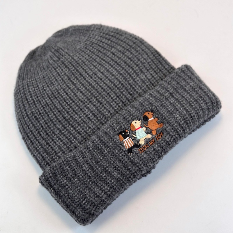 Customized Cartoon Cute Puppy Letter Embroidery Knitted Hat Cold-proof