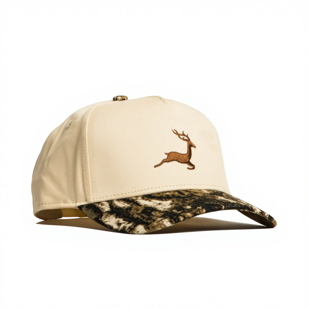 High Quality 5-Panel Cotton Fabric Forest Leaf Camo Camouflage Brim 2 Tone Design Baseball Hat for Men Women for Hunting