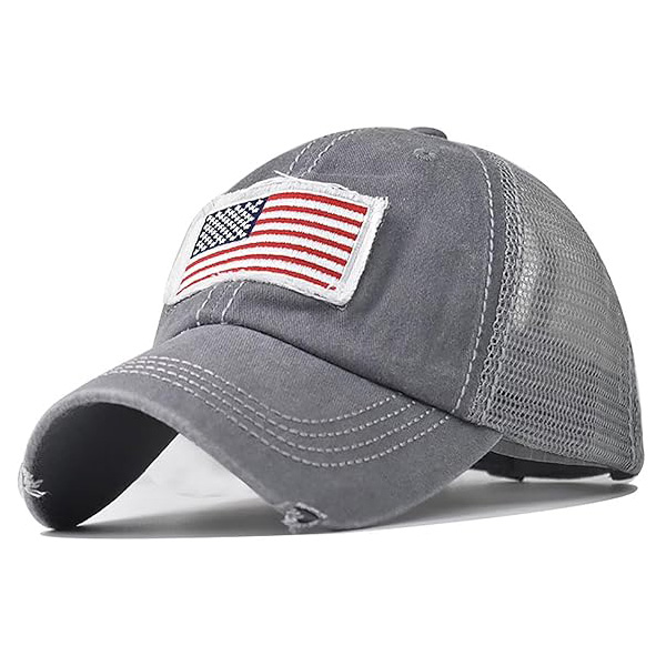 American Flag Trucker Cap Big Head Snapback Patriotic Baseball Hat with Affixed Cloth Embroidery Outdoor Casual