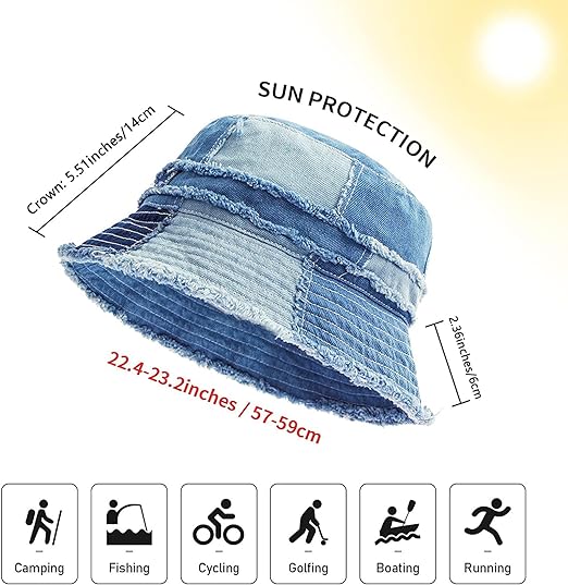 Custom Lightweight Denim Bucket Sun Cap Packable Casual Outdoor Summer Beach Travel Wide Brim Striped Camouflage Daily
