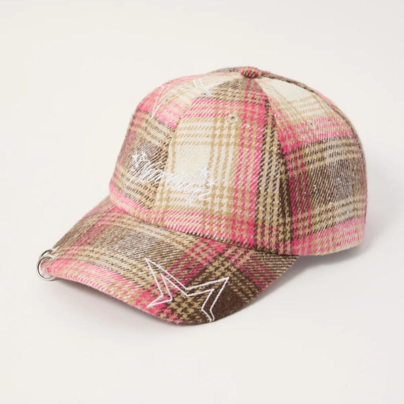 Unstructured 6 Panel Plaid Woolen Luxury Women's Baseball Caps Custom Embroidery Logo 2025 New Fashion Wholesale Price