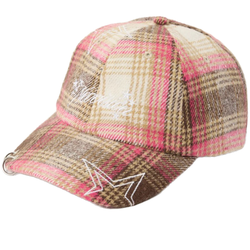 Unstructured 6 Panel Plaid Woolen Luxury Women's Baseball Caps Custom Embroidery Logo 2025 New Fashion Wholesale Price