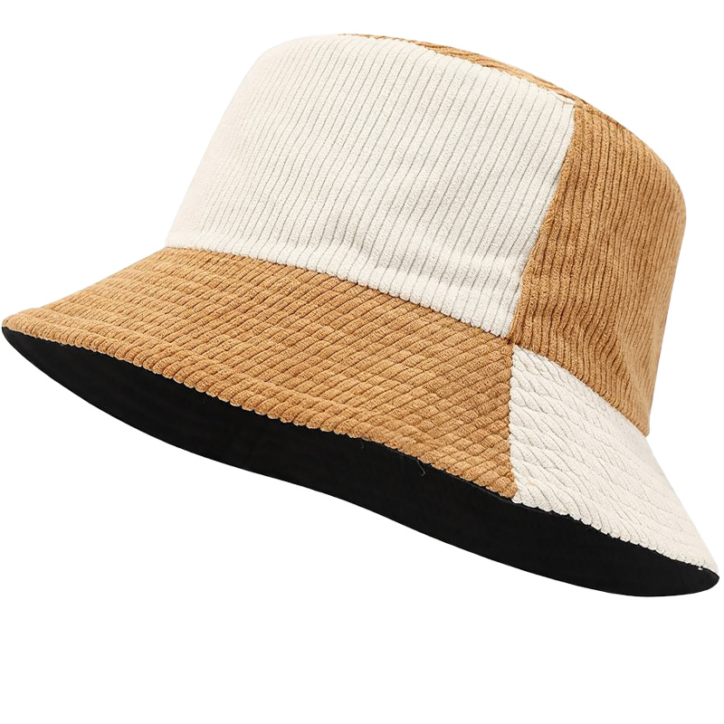 New Vintage Corduroy Two-tone Patchwork Fisherman Hat Stylish Workwear Bucket Hat