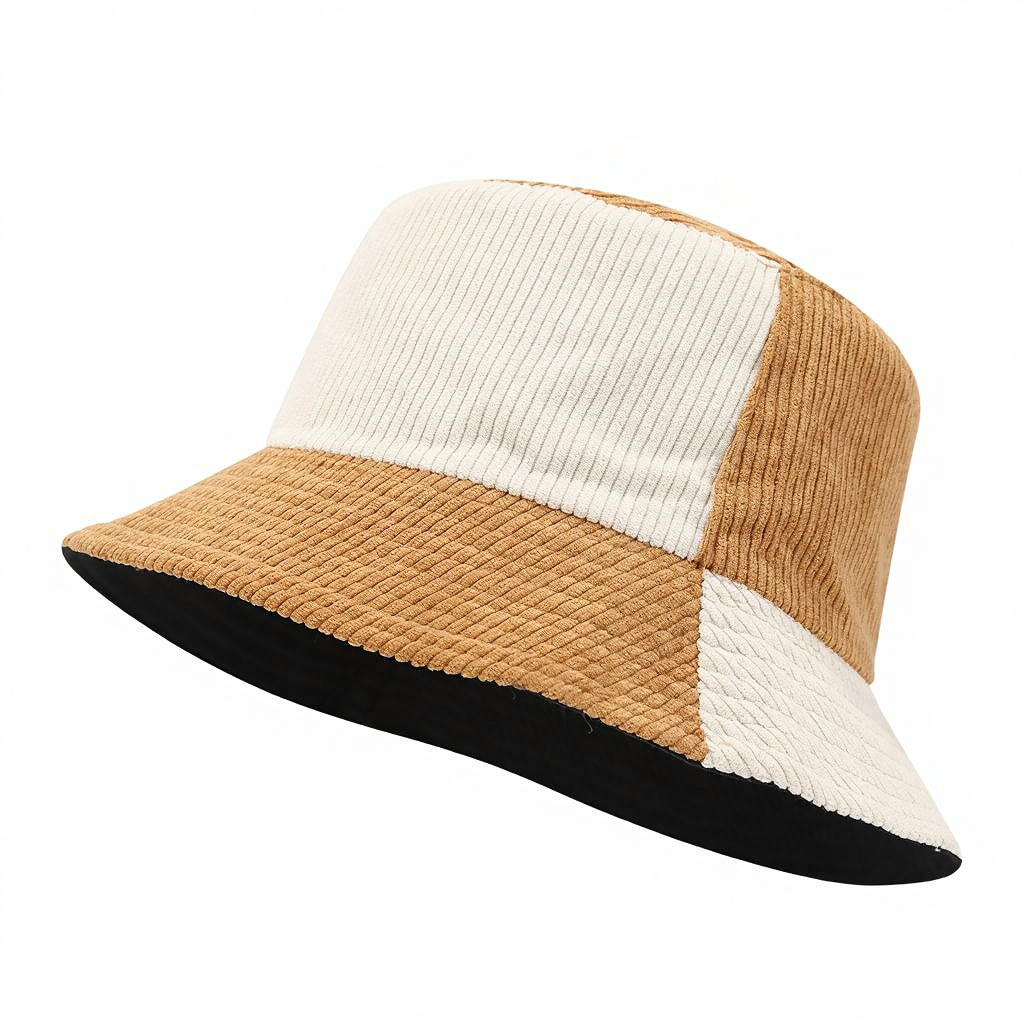 New Vintage Corduroy Two-tone Patchwork Fisherman Hat Stylish Workwear Bucket Hat