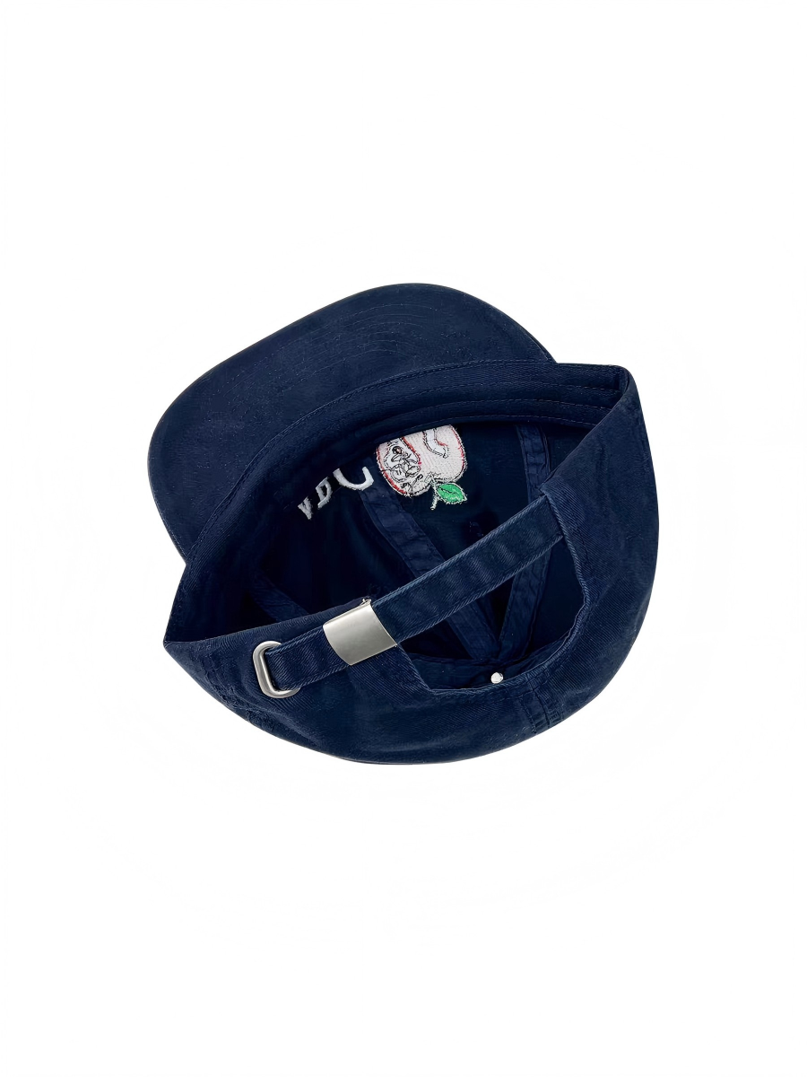 2026 New Navy Blue 6-Panel 100% Cotton ABC Apple Worm Embroidery Flat Brim Baseball Cap Unisex Adjustable Hip Hop Sports Casual