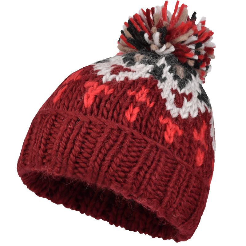 High Quality Winter Jacquard Beanie Hat for Women Knitted Wool Ball Character Pattern Travel Warm Manufacturer