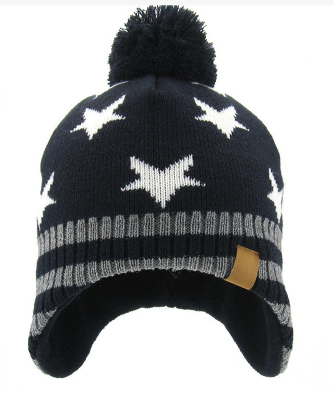 Custom Letter Logo Light Winter Warm Knitted Hats White Snow Pattern Black Y2K Beanie with Pom Pom for Adults Beach Scene Kinds