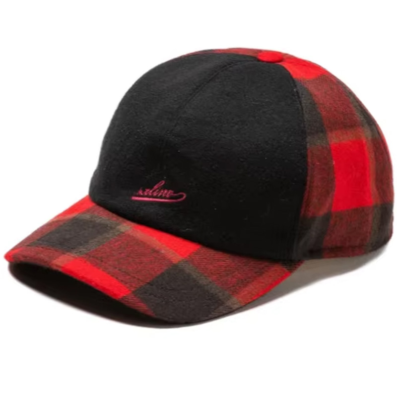 2025 New Winter Collection High-Quality 6-Ply Wool-Woven Plaid & Solid Color Patchwork Design Embroidered Logo Baseball Cap