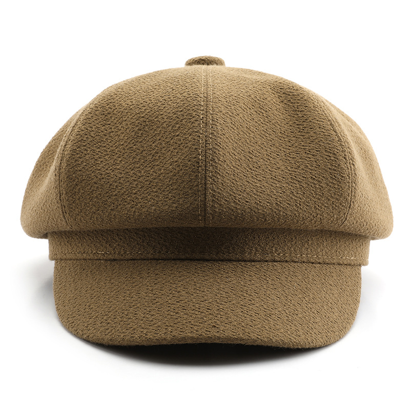 Customized Winter Warm Wool Felt Beret Hat for Women Solid Color Vintage Octagonal Plush Cap for Daily Party Casual Travel