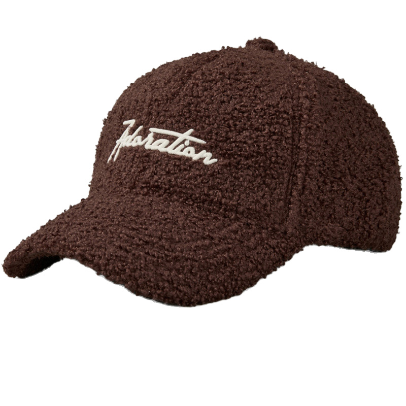 Winter and Autumn Warm Embroidery logo Lambskin Baseball Cap - Casual and Fashionable Wide-brimmed Baseball Cap