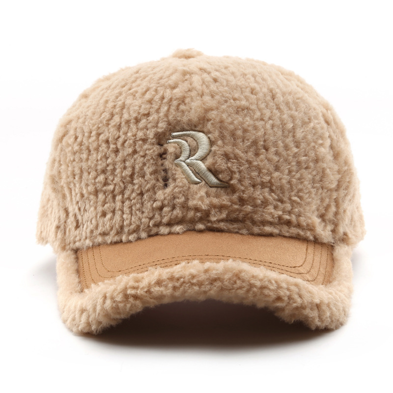 Custom Winter Sports Hat for Women Warm Fleece Felt with 3D Embroidery Logo Teddy Plush Lamb Wool Baseball Cap Letter Pattern