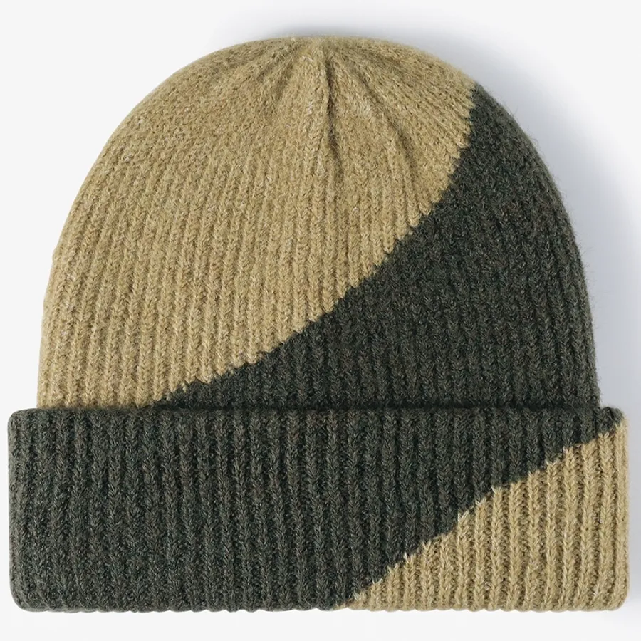 Custom Embossed logo Warm Wool Cuffed Skull Cap Beanie Thick Knit Leather Patch Beanies Hat