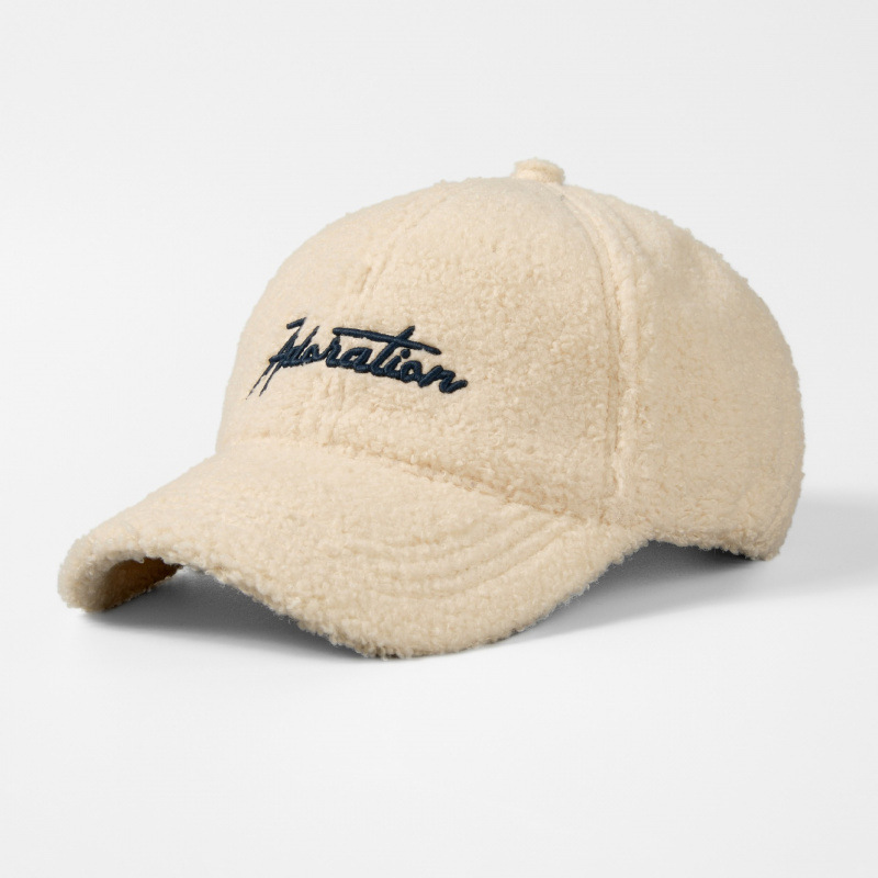 Winter and Autumn Warm Embroidery logo Lambskin Baseball Cap - Casual and Fashionable Wide-brimmed Baseball Cap