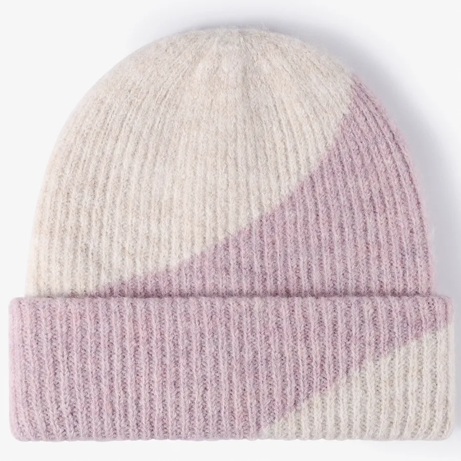 Custom Embossed logo Warm Wool Cuffed Skull Cap Beanie Thick Knit Leather Patch Beanies Hat