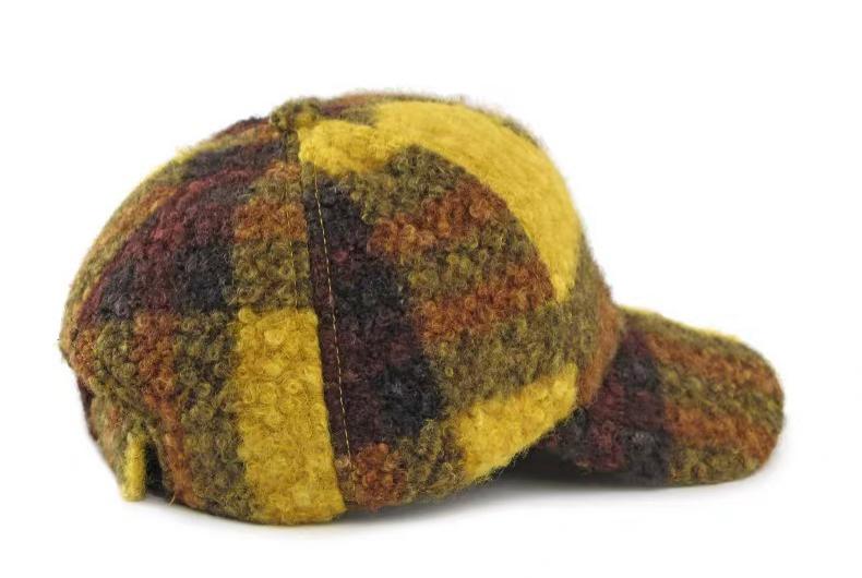 Autumn Winter New Retro Variegated Fleece Plaid Baseball Cap Unisex Casual Warm Distressed Soft Top Adjustable Puff Image Hat