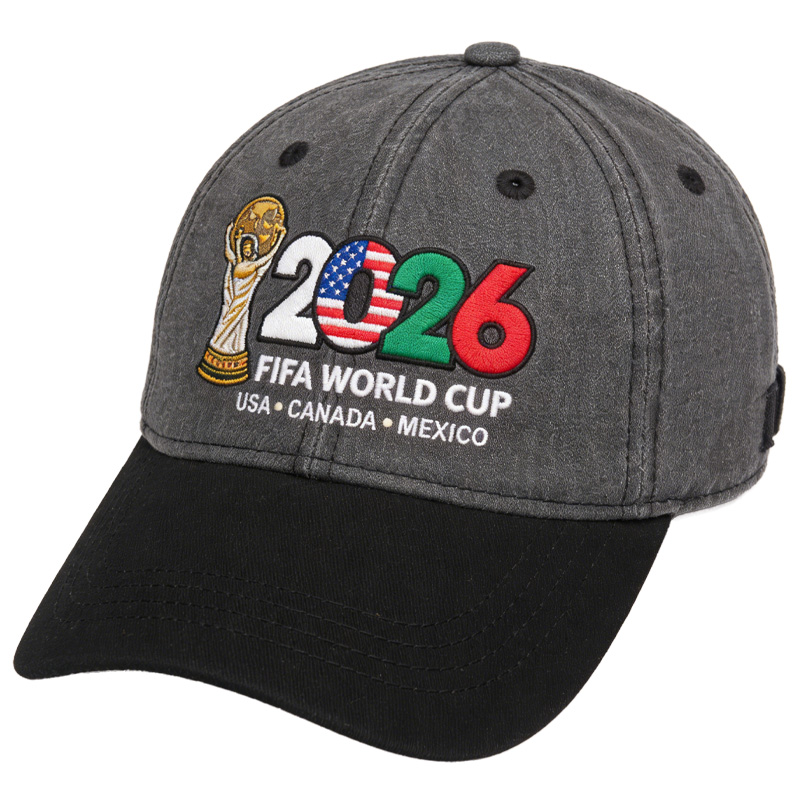 FIFA World Cup 2026 Hat with Embroidered Gray Adjustable Cotton Denim Baseball Cap