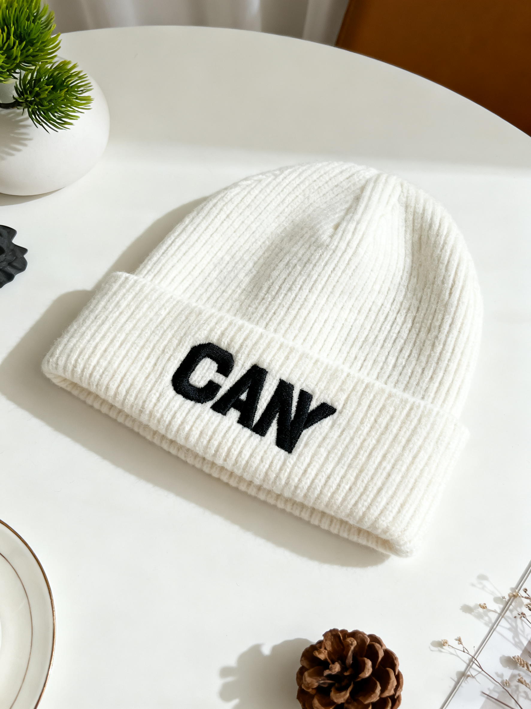 Custom Women's Embroidered Wool Warm Ribbed Winter Knitted Hats
